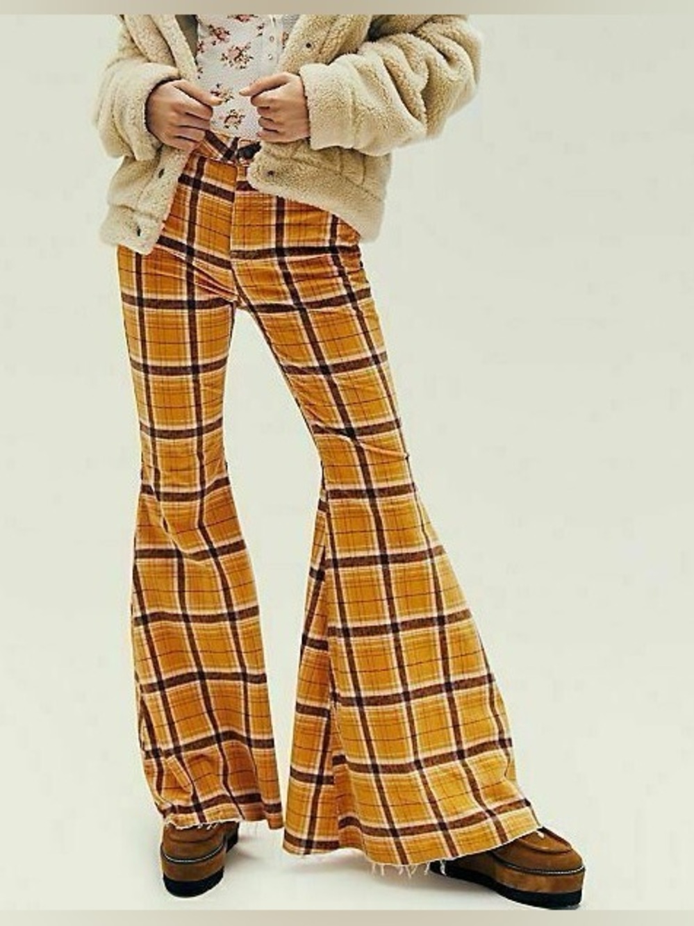 We The Free 28 Plaid Flared Corduroy Pants